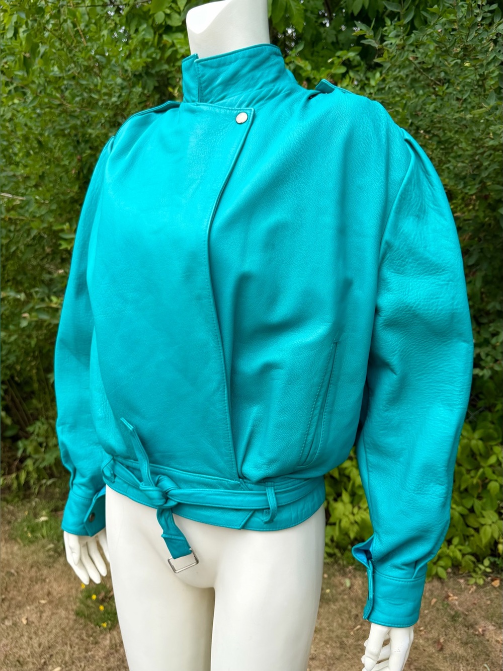 Vintage SOFT LEATHER JACKET 1980’s Turquoise Biker LOTUS CALIFORNIA 1990s M